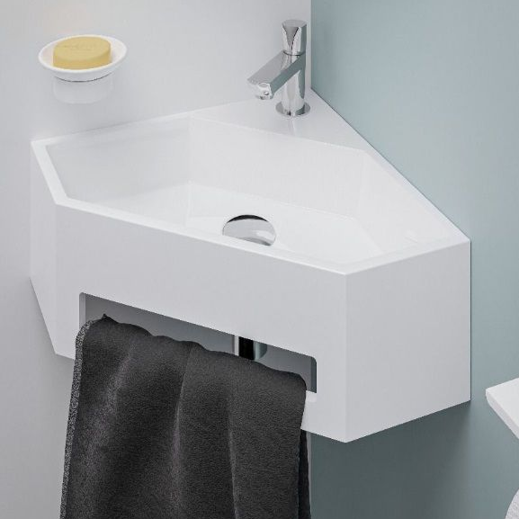 Banio solid surface lave-mains avec porte-serviettes blanc avec