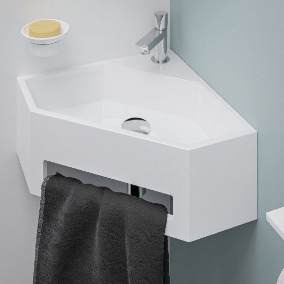 Lave main angle WC, Vasque et robinet noir