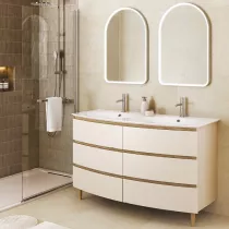 Meuble BEL AMI 145cm 6 tiroirs laqu&eacute; avec double vasque C&eacute;ramyl&reg; - DECOTEC R&eacute;f. 1820391