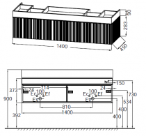 Meuble Café Terrace 140cm 2 tiroirs Chêne structuré \ Drap de soie\ - JACOB DELAFON Réf. EB2434S-PX-MD