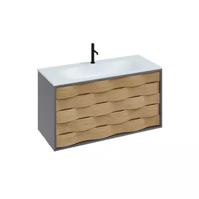 Meuble Cascade 101cm avec plan-vasque Solidsurface ou c�ramique / Fa�ades ch�ne & Laque au choix - DECOTEC