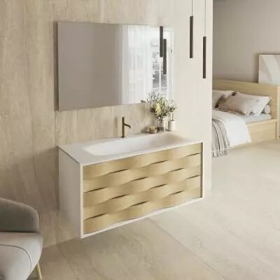Meuble Cascade 121cm avec plan-vasque Solidsurface ou c�ramique (per�age 1 robinet) / Fa�ades ch�ne & Laque au choix - DECOTEC