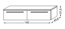 Meuble complémentaire laqué sans LED poignée métal 140 cm - 2 x 1 tiroir - SANIJURA Réf. 112319