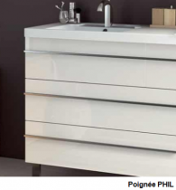 Meuble Decotec Rivoli 100cm 3 tiroirs + 1 porte à droite / plan vasque Céramyl Blanc - Poignées Phil