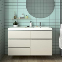 Meuble Decotec Rivoli 100cm 3 tiroirs + 1 porte à droite / plan vasque Céramyl Blanc - Poignées Prise de main