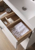 Meuble Decotec Rivoli 100cm 3 tiroirs + 1 porte à gauche / plan vasque Céramyl Blanc - Poignées Finn
