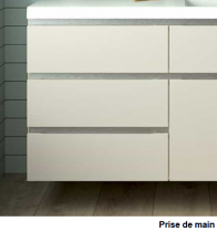 Meuble Decotec Rivoli 100cm 3 tiroirs + 1 porte à gauche / plan vasque Céramyl Blanc - Poignées Prise de main