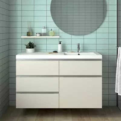 Meuble Decotec Rivoli 120cm 4 tiroirs + 1 porte � droite / plan vasque C�ramyl Blanc - Poign�es Prise de main - DECOTEC R�f. 172