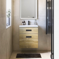Meuble gain de place Optimum 60cm 1 tiroir + 1 ou 2 portes avec vasque Céramyl® / Décor bois ou Laque au choix - DECOTEC 