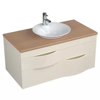 Meuble Illusion 100cm 2 tiroirs avec plan Ch�ne ou Solidsurface + vasque semi-encastr�e / Laque & poign�es au choix - DECOTEC