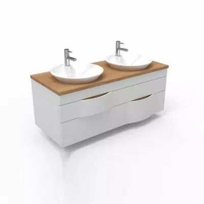 Meuble Illusion 120cm 2 tiroirs / Plan Ch�ne ou Solidsurface + 2 vasques semi-encastr�es / Laque & poign�es au choix - DECOTEC