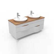Meuble Illusion 120cm 2 tiroirs / Plan Chêne ou Solidsurface + 2 vasques semi-encastrées / Laque & poignées au choix - DECOTEC