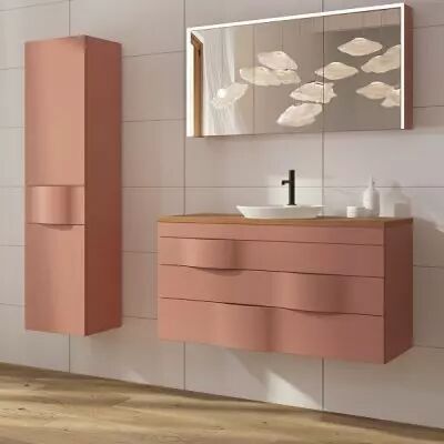 Meuble Illusion 120cm 3 tiroirs / Plan Ch�ne ou Solidsurface + 1 vasque semi-encastr�e / Laque & poign�es au choix - DECOTEC