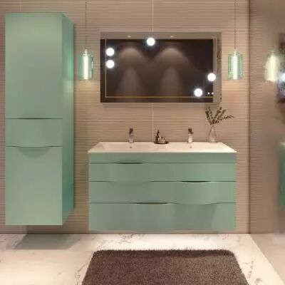 Meuble Illusion 120cm 3 tiroirs avec double vasque c�ramique / Laque & poign�es au choix - DECOTEC 1816251