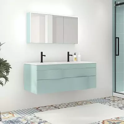 Meuble Illusion 121cm 2 tiroirs avec double vasque c�ramique / Laque & poign�es au choix - DECOTEC 1816091