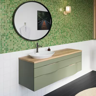 Meuble Illusion 140cm 2 tiroirs / Plan Ch�ne ou Solidsurface + 1 vasque semi-encastr�e / Laque & poign�es au choix - DECOTEC