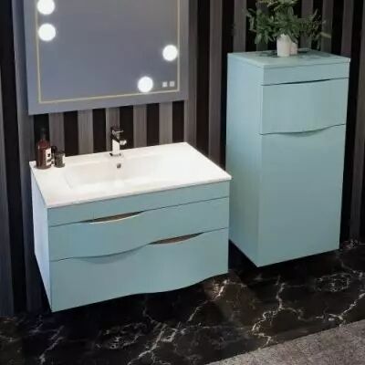 Meuble Illusion 80cm 2 tiroirs avec plan-vasque c�ramique / Laque & poign�es au choix - DECOTEC 1816001
