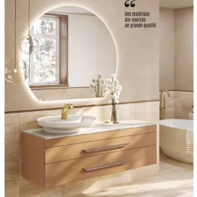 Meuble Jouvence 141cm 2 tiroirs - Plan coquilles Saint Jacques + vasque Solidsurface �60 / Fa�ade Linoil ou Laqu� - DECOTEC