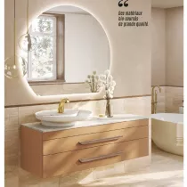 Meuble Jouvence 141cm 2 tiroirs - Plan coquilles Saint Jacques + vasque Solidsurface &Oslash;60 / Fa&ccedil;ade Linoil ou Laqu&eacute; - DECOTEC