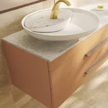 Meuble Jouvence 141cm 2 tiroirs - Plan coquilles Saint Jacques + vasque Solidsurface &Oslash;60 / Fa&ccedil;ade Linoil ou Laqu&eacute; - DECOTEC