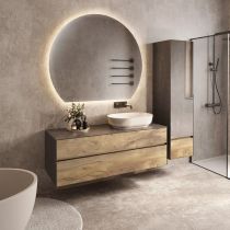 Meuble KARMA 141cm 2 tiroirs pour vasque à poser à droite / Céram décor & Laque ou Chêne ou Full céram (vasque en option) DECOTEC 1827071