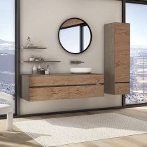Meuble KARMA 141cm 4 tiroirs pour vasque à poser à droite / Céram décor & Laque ou Chêne ou Full céram (vasque en option) DECOTEC 1827101