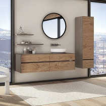 Meuble KARMA 141cm 4 tiroirs pour vasque à poser droite / Céram décor & Laque ou Chêne ou Full céram (vasque en option) DECOTEC