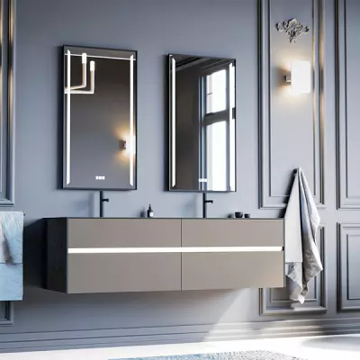 Meuble KARMA 161cm 4 tiroirs avec double vasque int�gr�e / C�ram d�cor & Laque ou Ch�ne ou Full c�ram - DECOTEC R�f. 182724x