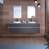 Meuble KARMA 161cm 4 tiroirs pour double vasque à poser / Céram décor & Laque ou Chêne ou Full céram (vasques en option) DECOTEC