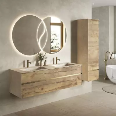 Meuble KARMA 181cm 4 tiroirs avec double vasque int�gr�e / C�ram d�cor & Laque ou Ch�ne ou Full c�ram - DECOTEC R�f. 182727x
