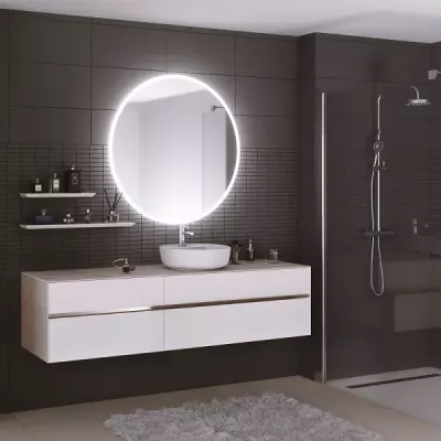 Meuble KARMA 201cm 4 tiroirs vasque � poser droite / C�ram d�cor & Laque ou Ch�ne ou Full c�ram (vasque en option) DECOTEC