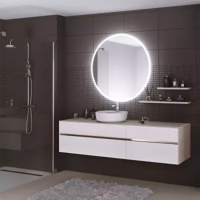 Meuble KARMA 201cm 4 tiroirs vasque � poser gauche / C�ram d�cor & Laque ou Ch�ne ou Full c�ram (vasque en option) DECOTEC