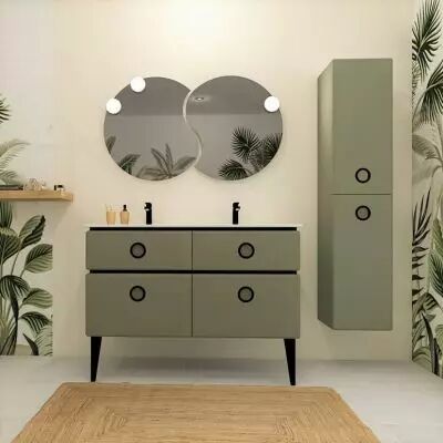 Meuble laqu� JOLIE M�ME 121 cm 4 tiroirs avec vasque double c�ramique - poign�es Noir mat - DECOTEC R�f. 1814022