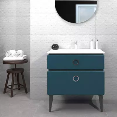 Meuble laqu� JOLIE M�ME 81 cm 2 tiroirs avec vasque c�ramique - poign�es Chrome - DECOTEC R�f. 1814001