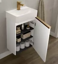 Meuble lave-mains AIDA 44cm 1 porte Blanc brillant - SALGAR Réf. 114650