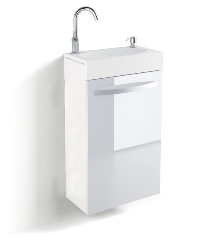 Meuble lave-mains d'angle JAZZ 30,5cm 1 porte laqué avec vasque Ceramyl -  DECOTEC