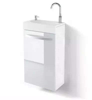Meuble lave-mains COMBO 44cm 1 porte laqu� avec vasque Solidsurface & distributeur de savon - DECOTEC 1555161 