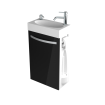 Meuble lave-mains COMBO 44cm 1 porte laqué avec vasque Solidsurface & distributeur de savon, dérouleur & porte-balai - DECOTEC