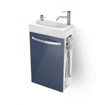 Meuble lave-mains COMBO 44cm 1 porte laqué avec vasque Solidsurface & distributeur de savon, dérouleur & porte-balai - DECOTEC