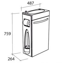 Meuble lave-mains COMBO 44cm 1 porte laqué avec vasque Solidsurface & distributeur de savon, dérouleur & porte-balai - DECOTEC