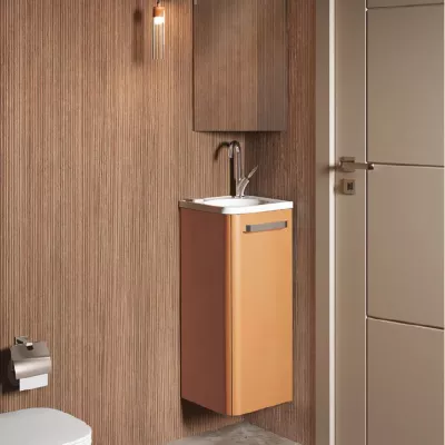 Meuble lave-mains d\'angle JAZZ 30,5cm 1 porte laqu� avec vasque C�ramyl� - DECOTEC