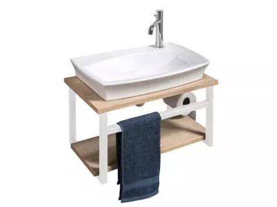 Meuble lave-mains Esquisse Atelier 50cm Finition Ch�ne brut naturel / blanc mat - DECOTEC