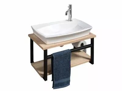 Meuble lave-mains Esquisse Atelier 50cm Finition Ch�ne brut naturel / noir mat - DECOTEC 