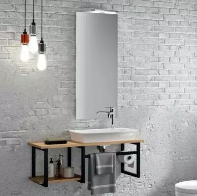 Meuble lave-mains Esquisse Atelier 80cm Finition Ch�ne brut naturel / noir mat - DECOTEC