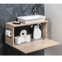 Meuble lave-mains Esquisse Cabine 70cm 1 porte mélaminé bois avec dérouleur de papier - DECOTEC