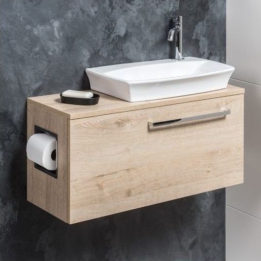 Meuble lave-mains Esquisse Cabine 70cm 1 porte mélaminé bois avec dérouleur  de papier - DECOTEC