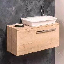 Meuble lave-mains Esquisse Cabine 70cm 1 porte m&eacute;lamin&eacute; bois ch&ecirc;ne brut naturel (avec ou sans d&eacute;rouleur de papier) - DECOTEC