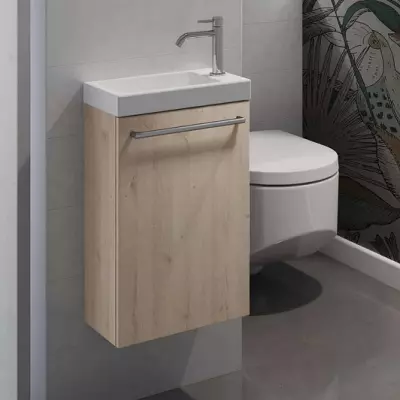 Meuble lave-mains Lulu 40cm c�ramique blanche / d�cor bois - DECOTEC R�f. 1147221
