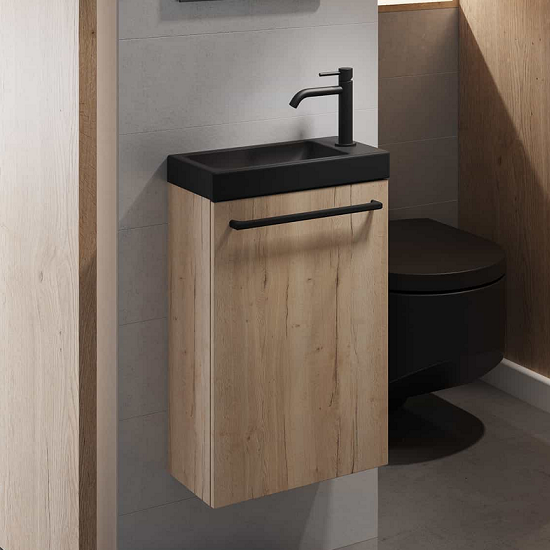 Meuble lave-mains Lulu 40cm 1 porte mélaminé bois avec vasque céramique  noire - DECOTEC 1147231