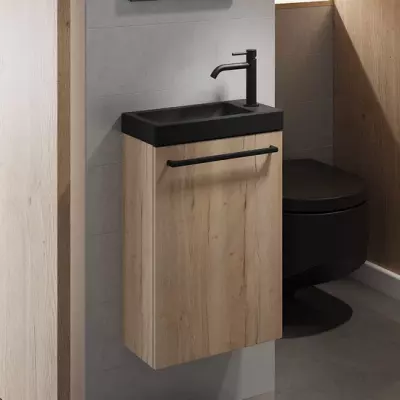Meuble lave-mains Lulu 40cm c�ramique noire / d�cor bois - DECOTEC R�f. 1147231